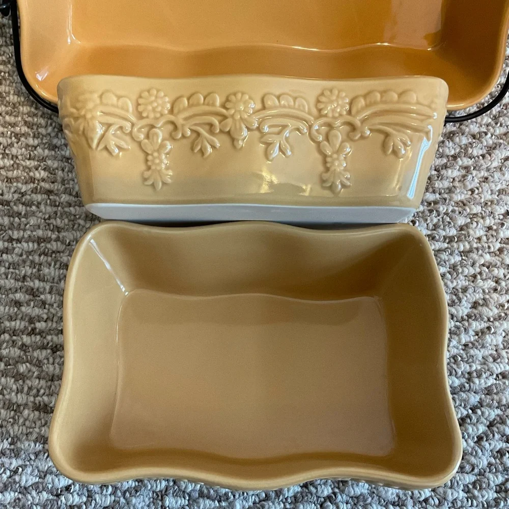 Temp-Tations by Tara Floral Lace Casserole Serving Dishes w/ Carry Tray/4 Pieces